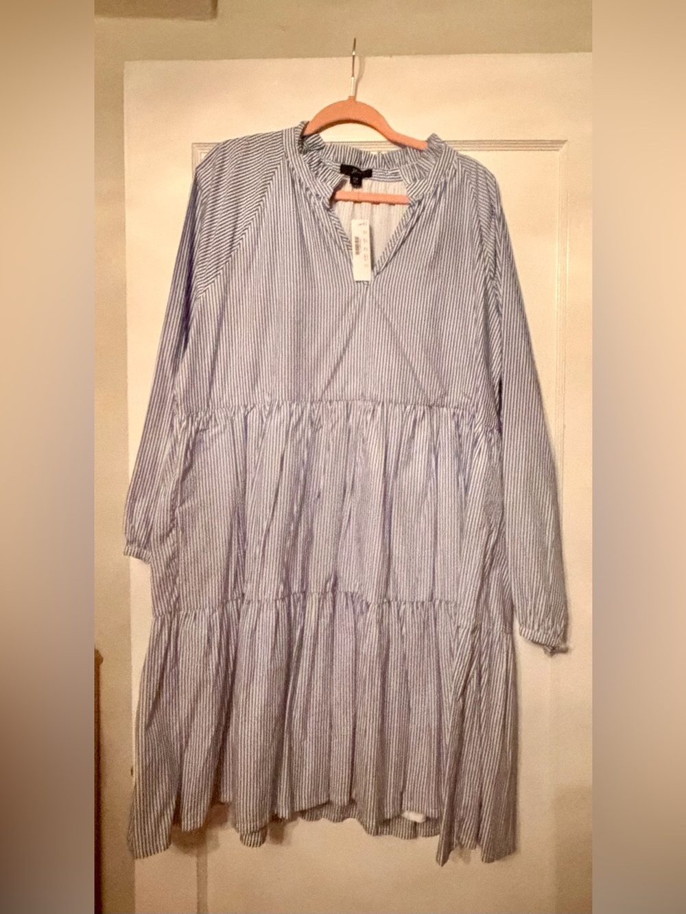 NWT J.Crew Tiered Popover Dress in Blue/White Stripes (Size XXL)